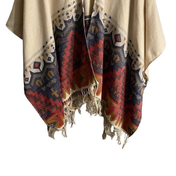 Garage Women's Southwestern Fringe Soft Knit Poncho Sweater - Picture 3 of 5